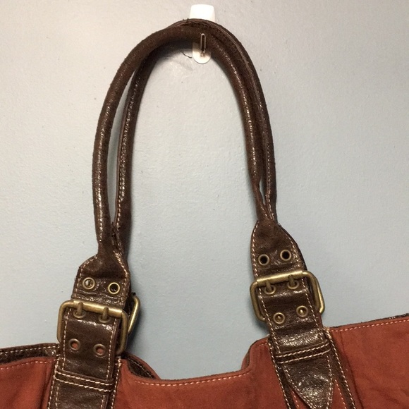 EMILIE M. Faux Suede Rust & Brown Tote Bag - Picture 2 of 7